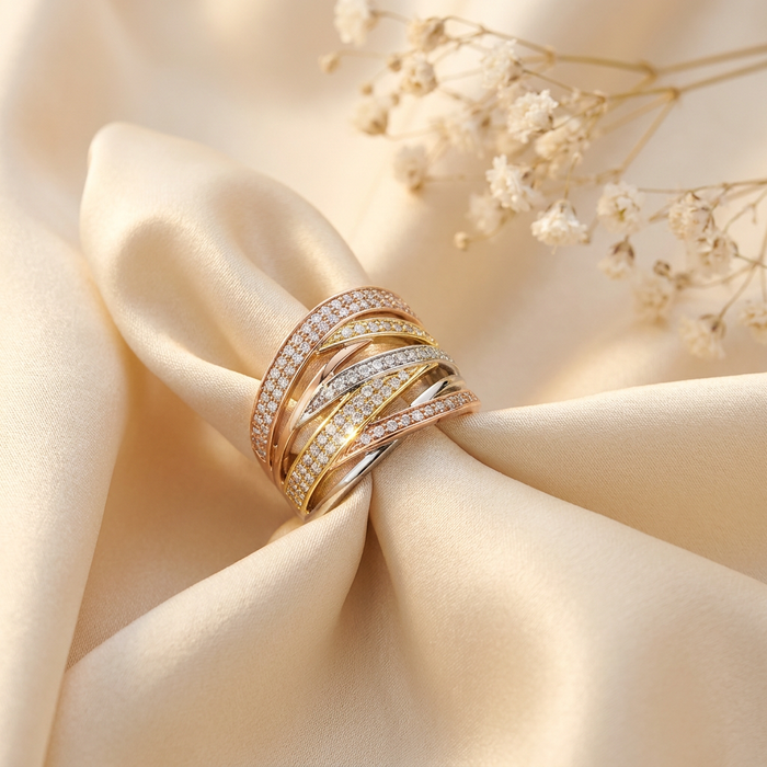 14k Tri-Colour Canadian Gold Diamond Multi-Wave Dinner Ring | 1.00ct | Whistler Statement Ring