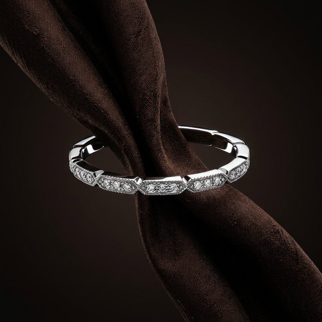 10k White Gold Diamond Antique Milgrain Stacker Ring | 0.08ct | Whistler Keepsake