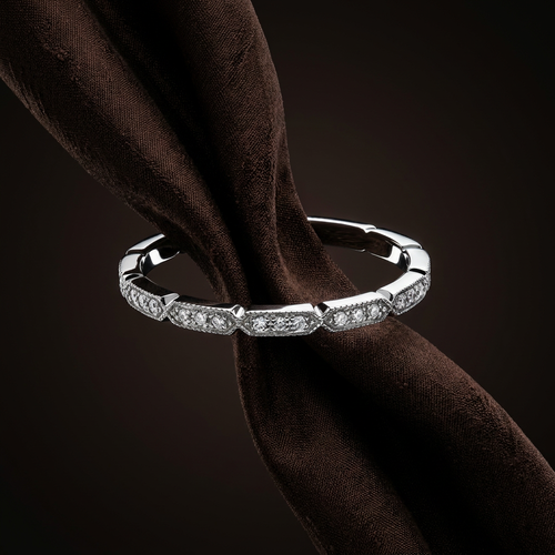 10k White Gold Diamond Antique Milgrain Stacker Ring | 0.08ct | Whistler Keepsake