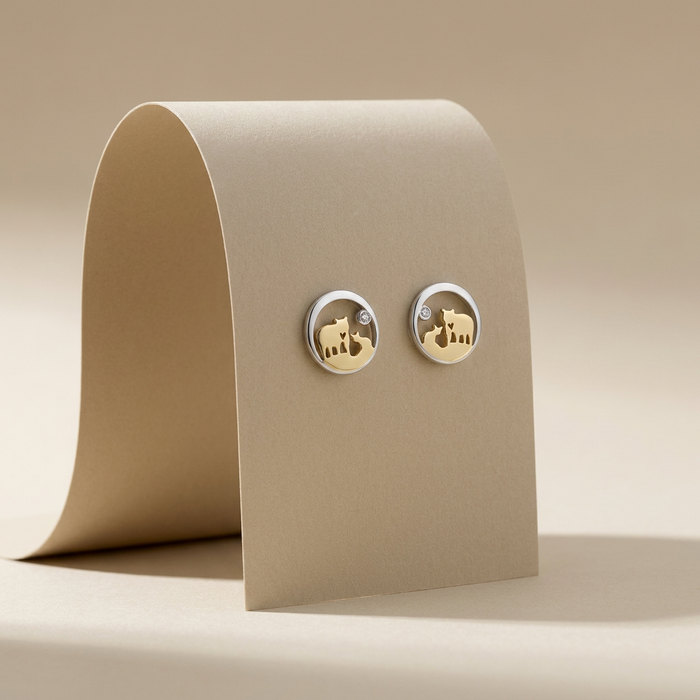 14k Two-Tone Canadian Gold Diamond Jeanie Bear Stud Earrings | Ethical Luxury Gift