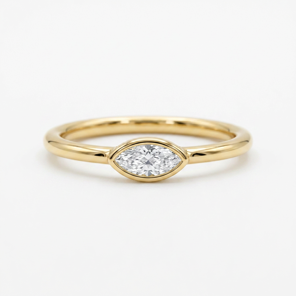 10k Yellow Gold Marquise Diamond Bezel Stacker Ring | 0.10ct | Whistler Keepsake