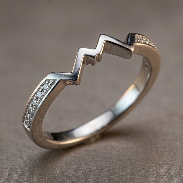 14k White Gold Diamond Mountain Stacker Ring | 0.04ct | Whistler Keepsake