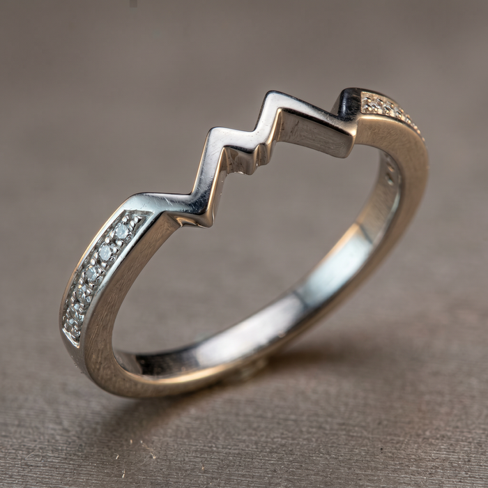 14k White Gold Diamond Mountain Stacker Ring | 0.04ct | Whistler Keepsake
