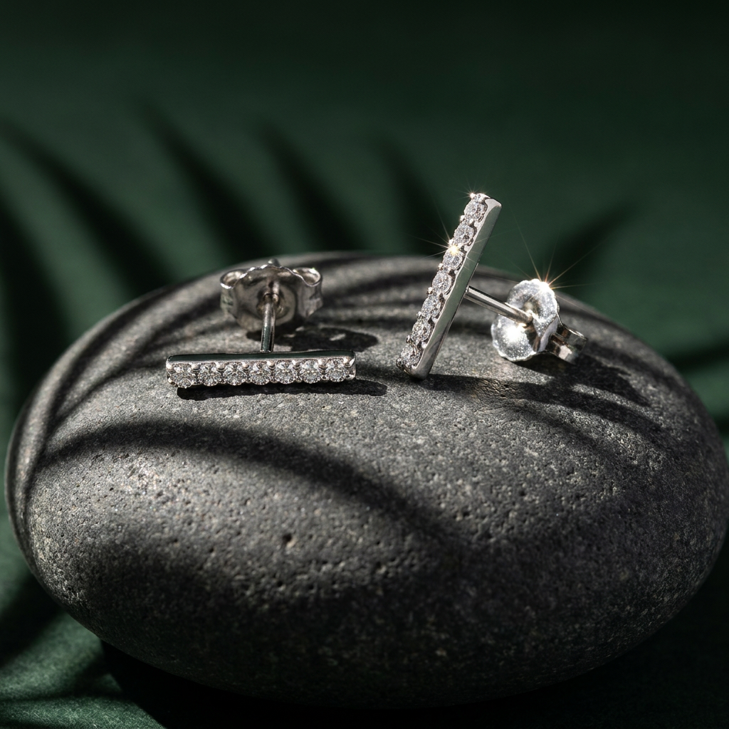 10k White Gold Diamond Bar Stud Earrings | 0.14ct | Whistler Keepsake
