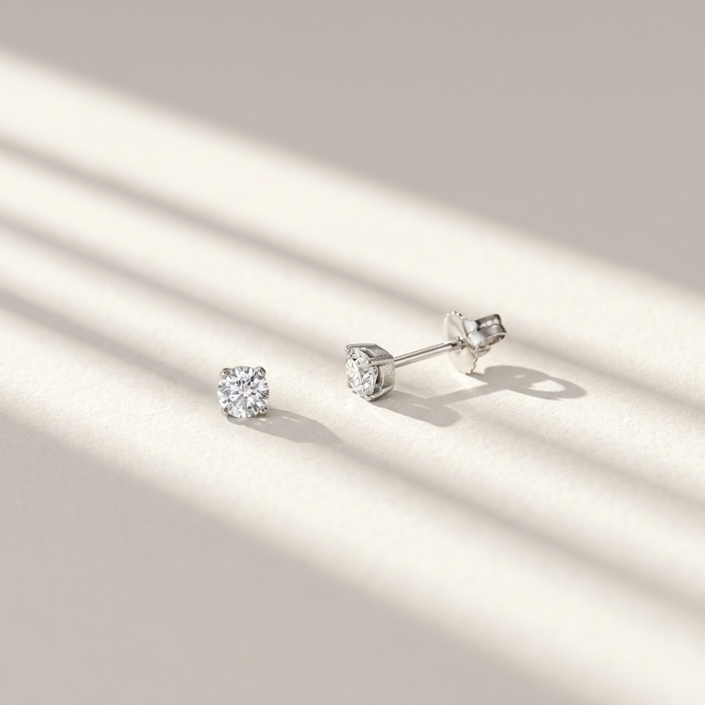 14k White Gold Canadian Diamond Solitaire Stud Earrings | Maple Leaf Diamond | Whistler Keepsake