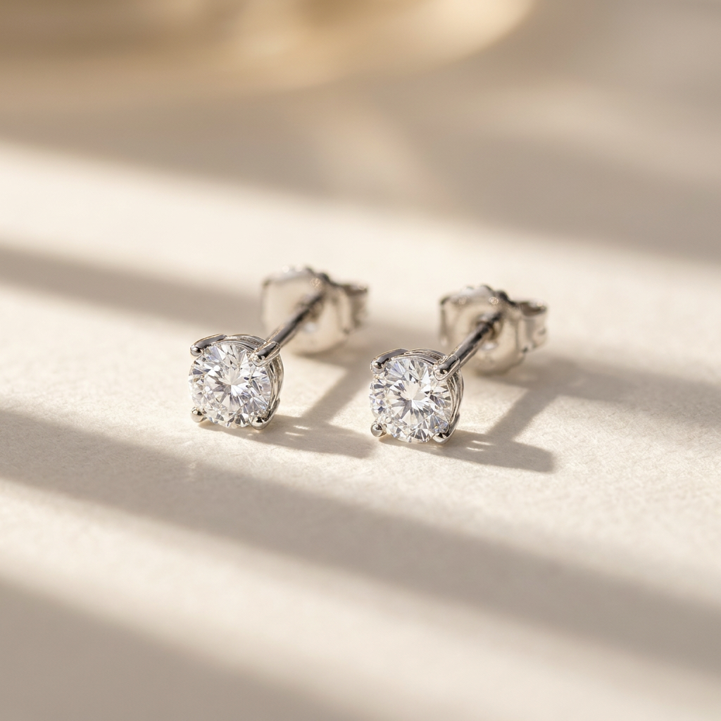 14k White Gold Canadian Diamond Solitaire Stud Earrings | Maple Leaf Diamond | Whistler Keepsake