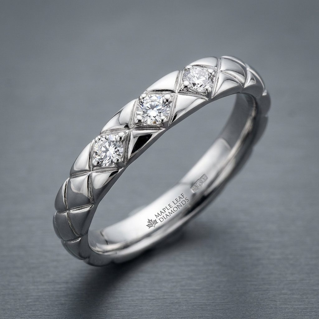 14k White Gold Canadian Diamond Quilted Stacker Ring | 0.12ct | Whistler Keepsake