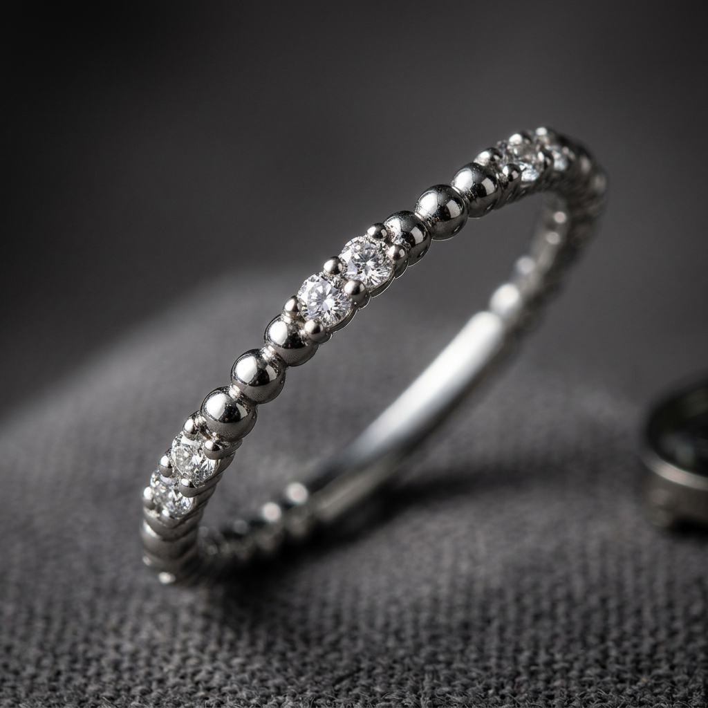 10k White Gold Diamond Antique Beaded Stacker Ring | 0.20ct | Whistler Keepsake