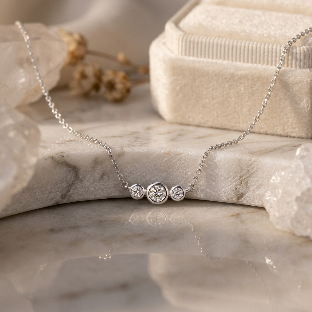 14k White Gold Diamond Three Across Pendant | 0.05ct | Whistler Keepsake