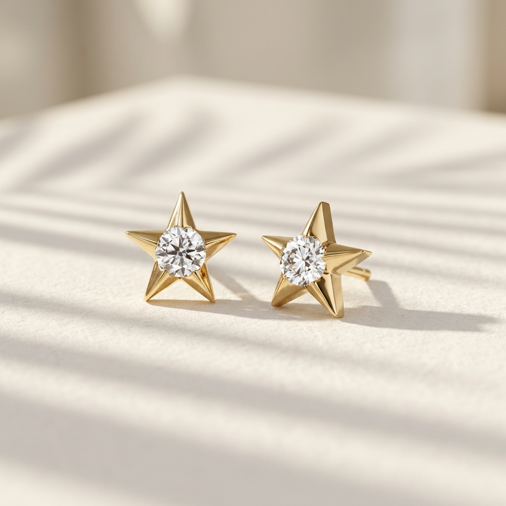 10k Yellow Gold Canadian Diamond Star Stud Earrings | Large | 0.28ct | Whistler Keepsake