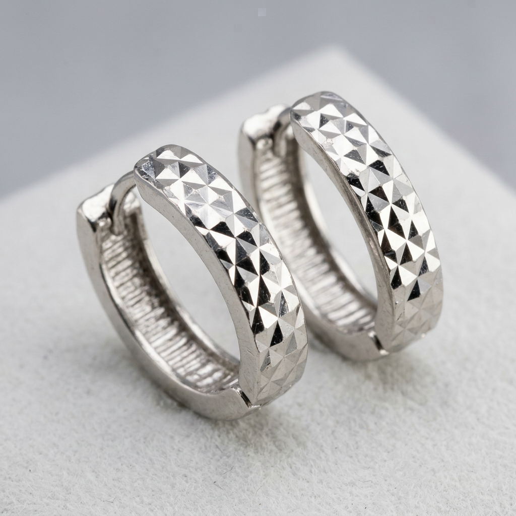 14k White Gold Diamond Cut Reversible Huggie Earrings | Whistler Keepsake