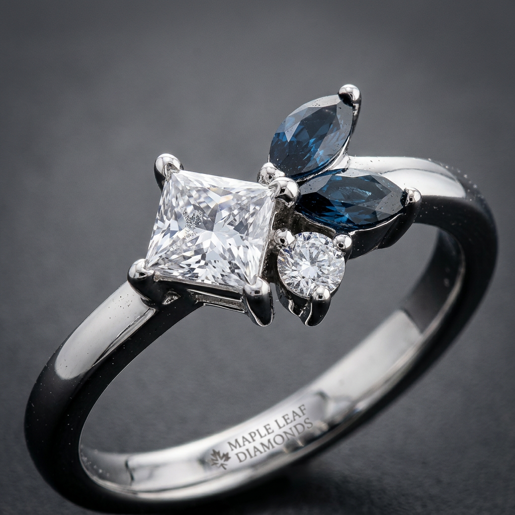 14k White Gold Blue Sapphire & Canadian Diamond Shooting Star Ring | Whistler Keepsake