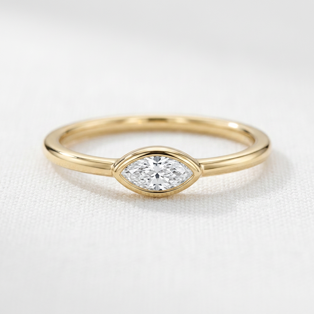 10k Yellow Gold Marquise Diamond Bezel Stacker Ring | 0.10ct | Whistler Keepsake