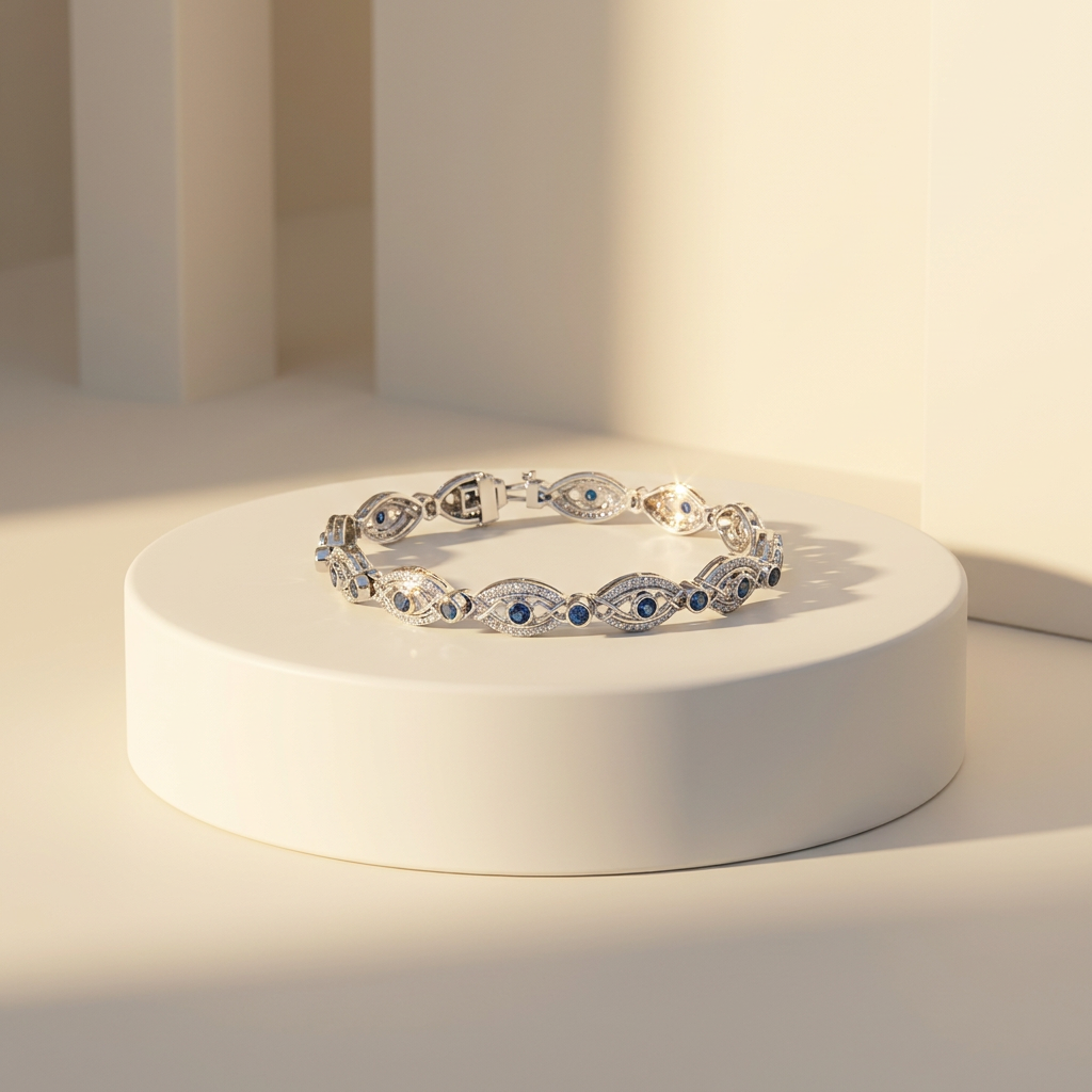 10k White Gold Diamond & Sapphire Antique Style Bracelet | 0.59cttw | Whistler Luxury Keepsake