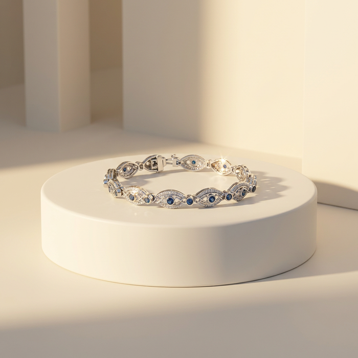 10k White Gold Diamond & Sapphire Antique Style Bracelet | 0.59cttw | Whistler Luxury Keepsake