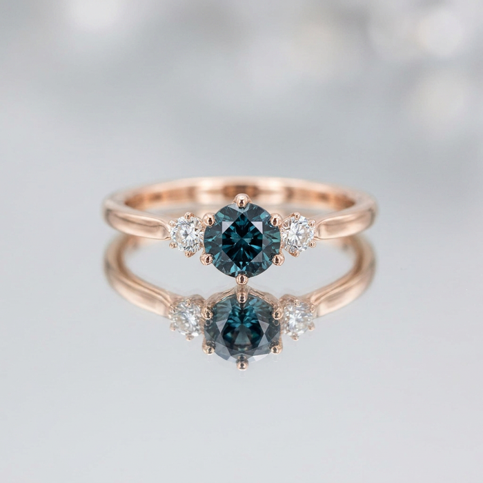 14K Rose Gold Montana Teal Sapphire & Canadian Diamond Ring