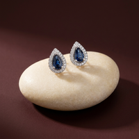 10k White Gold Sapphire & Diamond Halo Pear Shape Stud Earrings | Whistler Keepsake