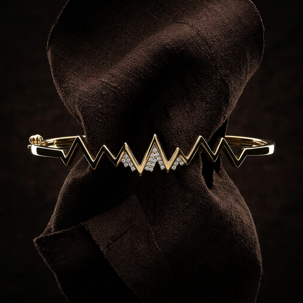 14k Yellow Gold Diamond Mountain Bangle | Luxury Whistler Gift