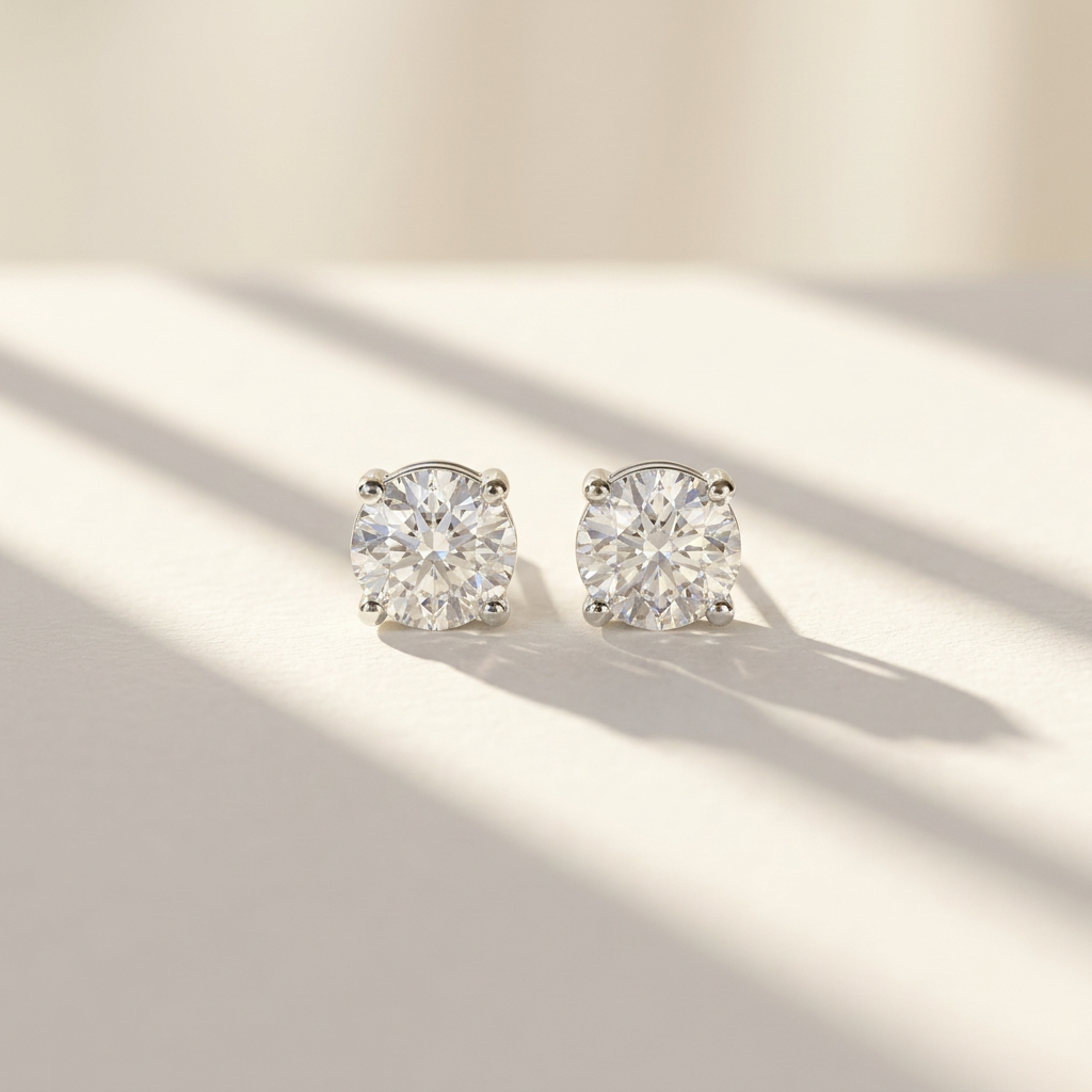 14k White Gold Canadian Diamond Solitaire Stud Earrings | Maple Leaf Diamond | Whistler Keepsake