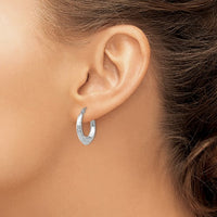 14k White Gold Diamond-Cut Textured Hoop Earrings | 18mm | Whistler Keepsake