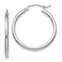 14k White Gold Classic High-Polish Hoop Earrings | 2x25mm Essential Hoops