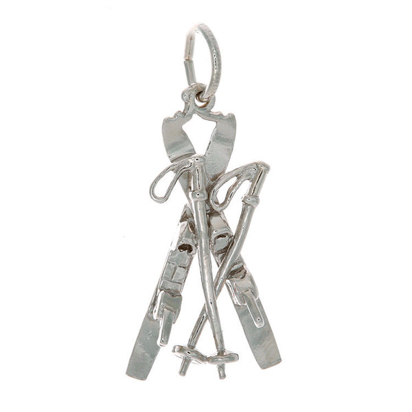Sterling Silver Crossed Skis & Poles Charm | Whistler Mountain Keepsake | Large