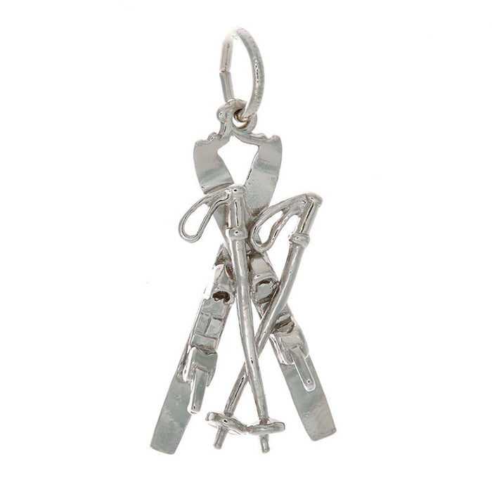 Sterling Silver Crossed Skis & Poles Charm | Whistler Mountain Keepsake | Large