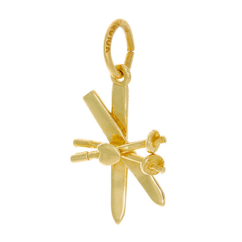 10k Yellow Gold Crossed Skis & Poles Charm
