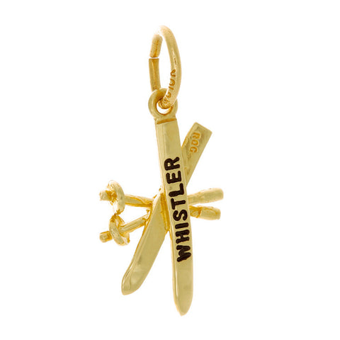 10k Yellow Gold Crossed Skis & Poles Charm