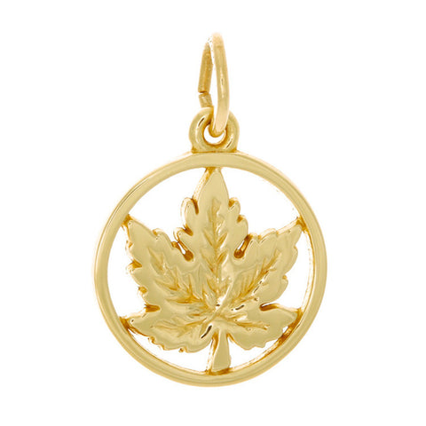 10k Yellow Gold Maple Leaf in Circle Charm