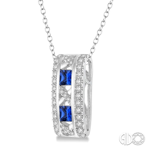 14k White Gold Diamond and Sapphire Pendant