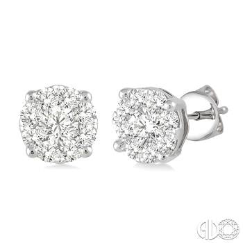 14k Gold Diamond Cluster Earrings