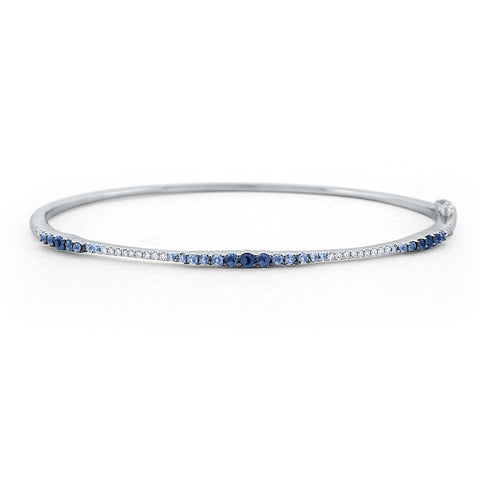 14k White Gold Blue Sapphire and Diamond Bangle