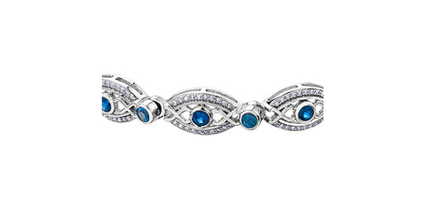 10k White Gold Diamond and Sapphire Antique Style Bracelet