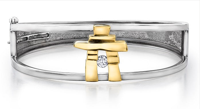 14k Yellow Gold Canadian Diamond Inukshuk Bangle | Keir Original Design | Whistler Keepsake