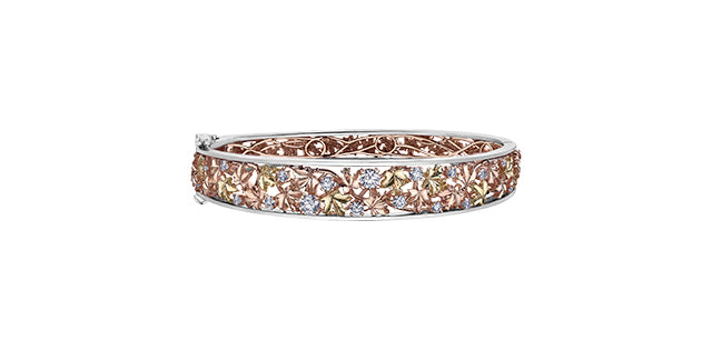 14k Tri-Colour Gold Canadian Diamond Maple Leaf Bangle