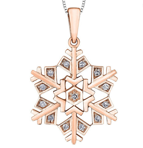 14k Single Cut Diamond Snowflake Pendant