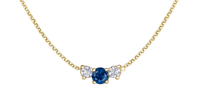 14k Yellow Gold Blue Sapphire & Canadian Diamond Three Across Pendant | Whistler Keepsake