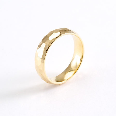 14k Yellow Gold Hand Hammered Comfort Fit Wedding Bands