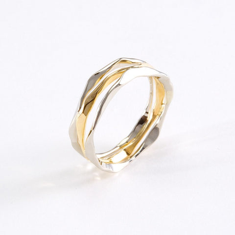 14k Gold Hand Hammered 3 Layer Split Ring