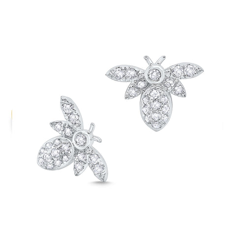 14k White Gold Diamond Bumble Bee Stud Earrings