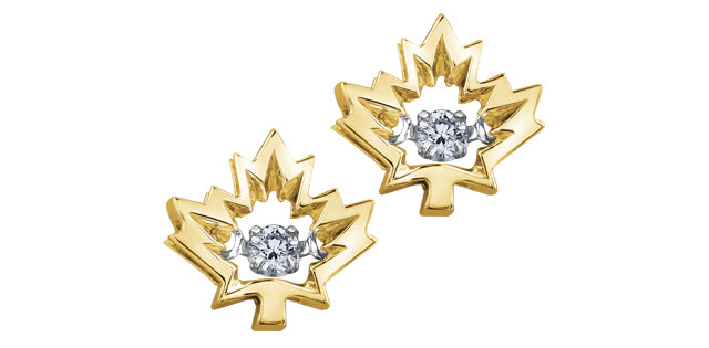 10k Canadian Gold Diamond Dancing Maple Leaf Earrings