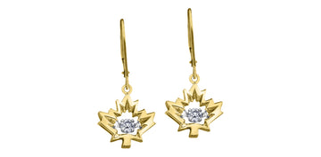 10k Canadian Gold Diamond Dancing Maple Leaf Leverback Earrings