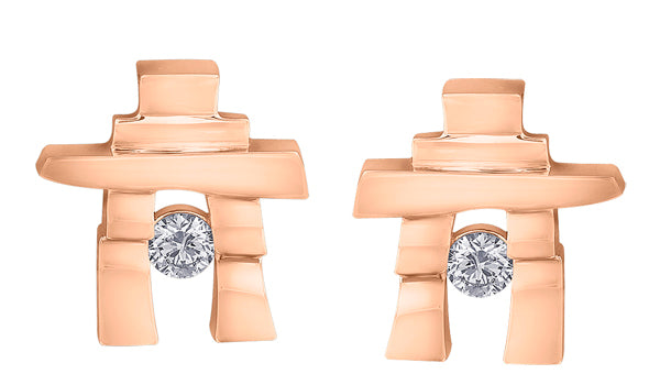 14k Gold Inukshuk Stud Earrings with Canadian Diamonds