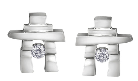 14k Gold Inukshuk Stud Earrings with Canadian Diamonds