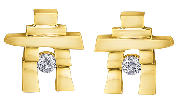 14k Gold Inukshuk Stud Earrings with Canadian Diamonds