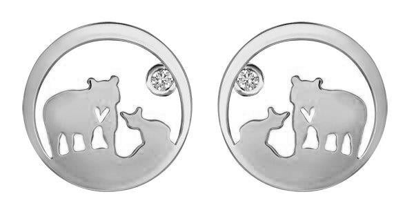 14k White Gold Diamond Jeanie Bear Stud Earrings