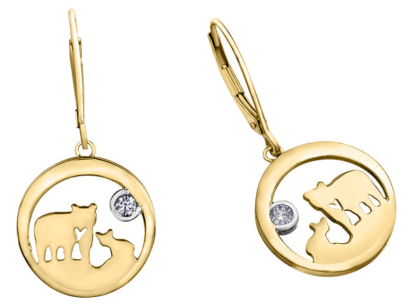 14k Yellow Gold Diamond Jeanie Bear Earrings
