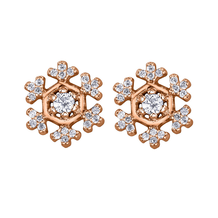 14k Rose Gold Canadian Diamond Snowflake Stud Earrings | 0.20cttw | Whistler Winter Keepsake