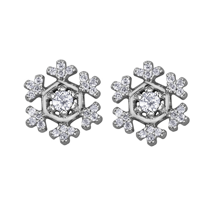 14k White Gold Canadian Diamond Snowflake Stud Earrings | 0.20cttw | Whistler Winter Keepsake
